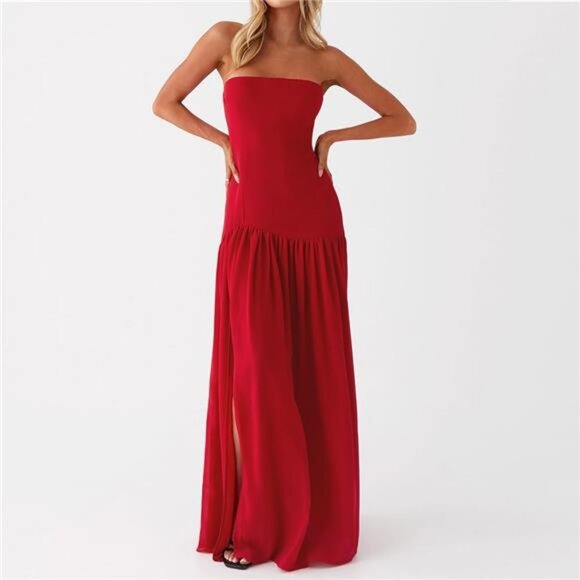 Dresses & Skirts - Women Tube Top Maxi Dress Tiger Red